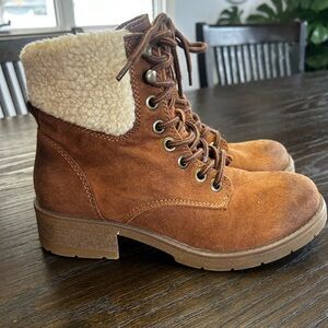 Mossimo supply co combat boots faux fur Sherpa lace‎ up grungy street wear